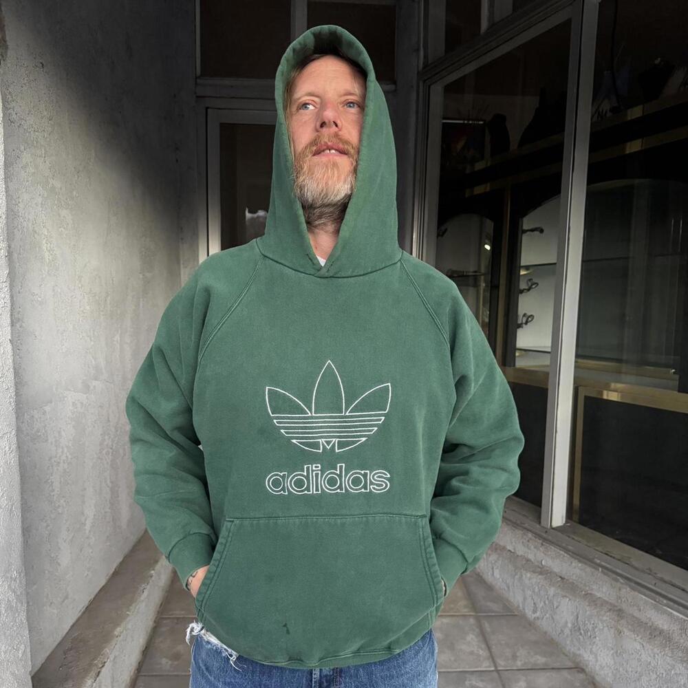 (Vintage 90s Adidas Trefoil Green Hoodie Made in USA Size M